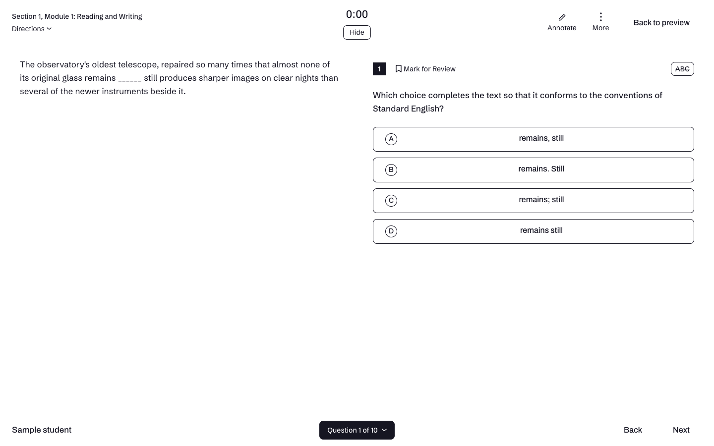 The diagnostic question interface